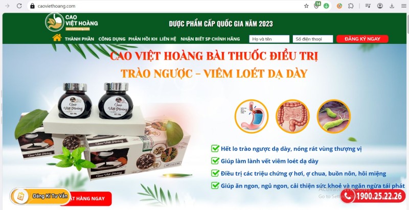 Một số website bán dạ dày Cao Việt Hoàng có dấu hiệu giả mạo xác nhận đăng ký của Bộ Công Thương