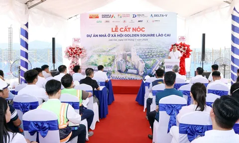 Cất nóc 2 tòa nhà thuộc dự án NOXH Golden Square Lào Cai