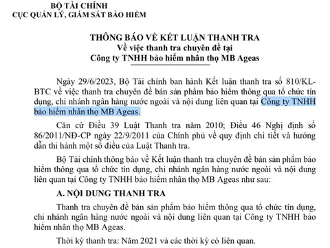 Thanh tra Bộ Tài chính điểm vi phạm của Bảo hiểm nhân thọ MB Ageas