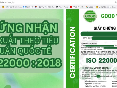 Thương hiệu ONFOD có dấu hiệu giả mạo chứng nhận ISO 22000 bán hàng trên sàn thương mại điện tử